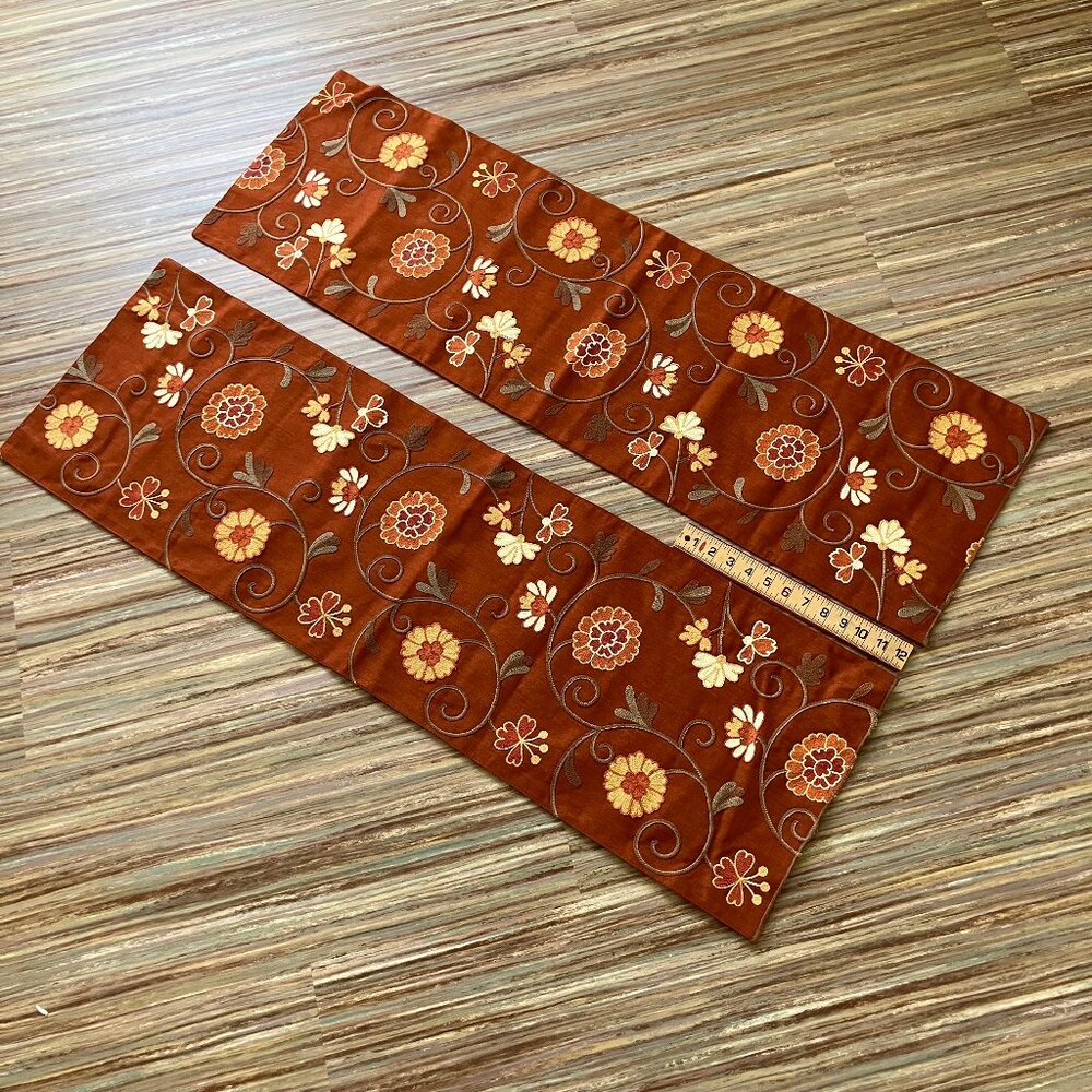 Autumn Floral Embroidered Table Runners Set of 2 Inspired Treasures India 14x45"
